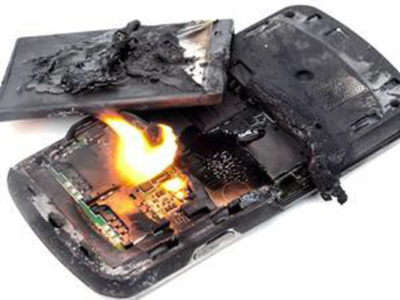 A phone that ignited due to battery problems