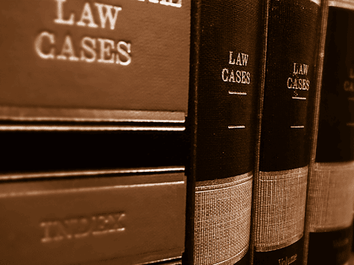 A close-up of a row of law books